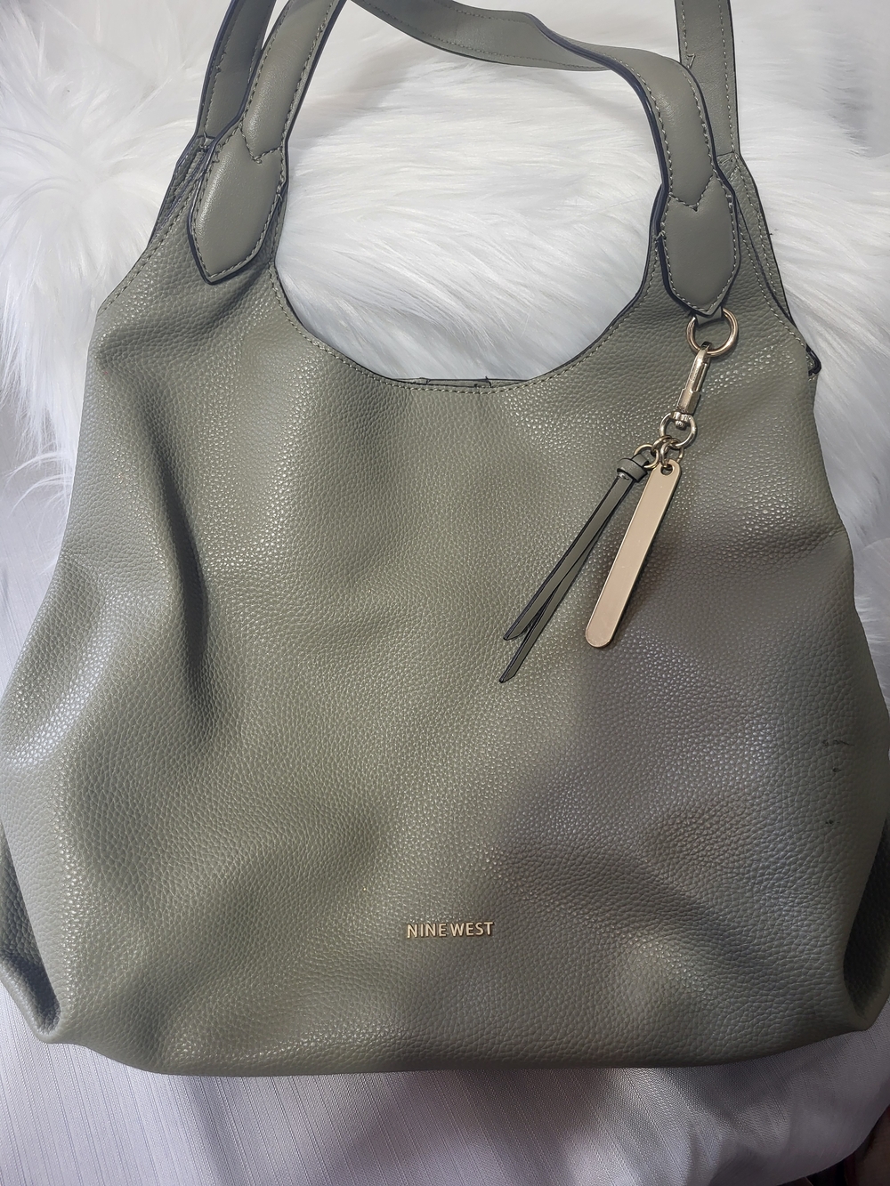 Nine West Olive Green Pebbled Hobo Bag - Picture 3 of 9